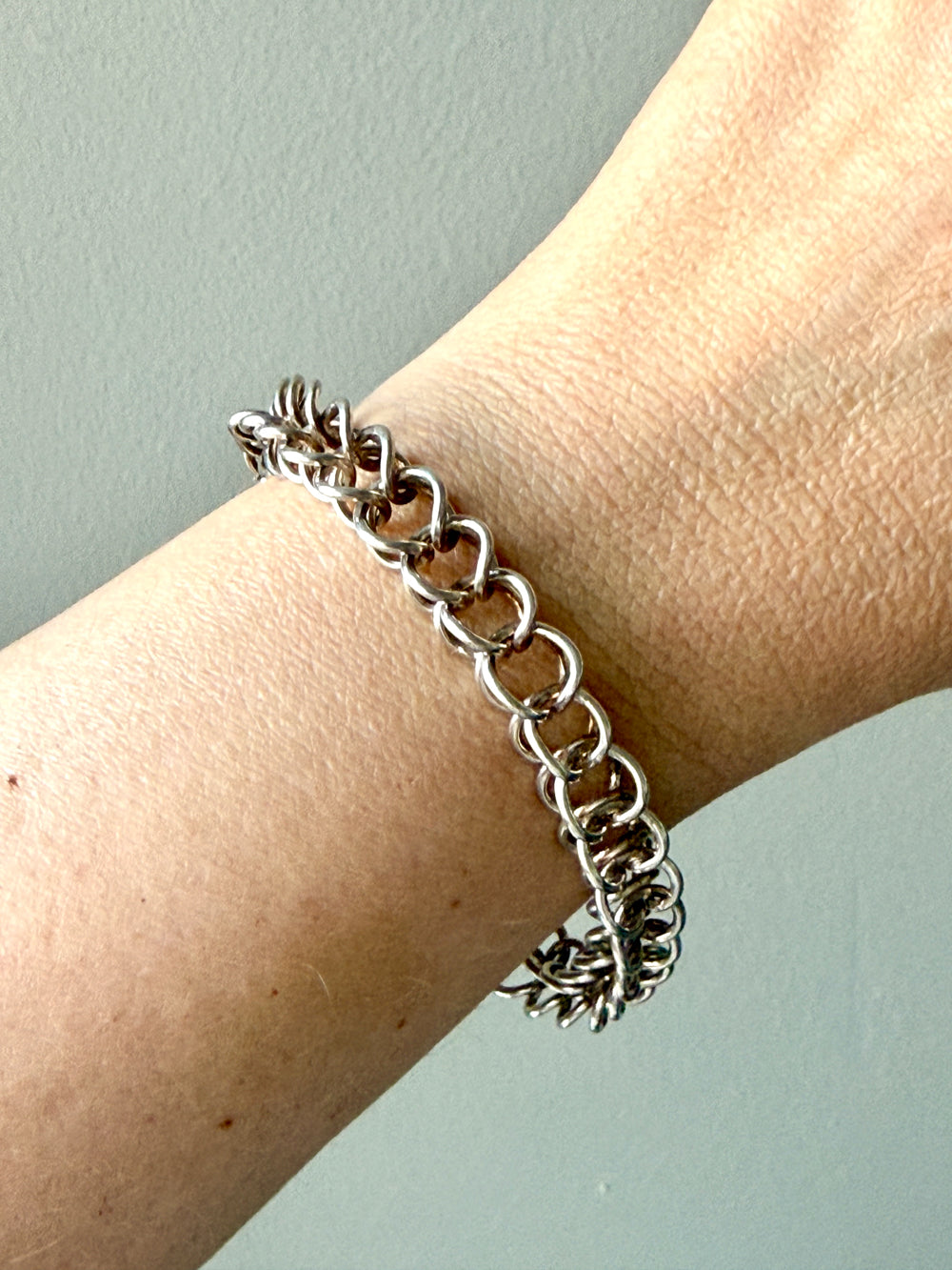 Danish Vintage Sterling Silver Open Foxtail Link Bracelet with Dog Clip - 9 inch adjustable length