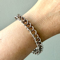 Danish Vintage Sterling Silver Open Foxtail Link Bracelet with Dog Clip - 9 inch adjustable length