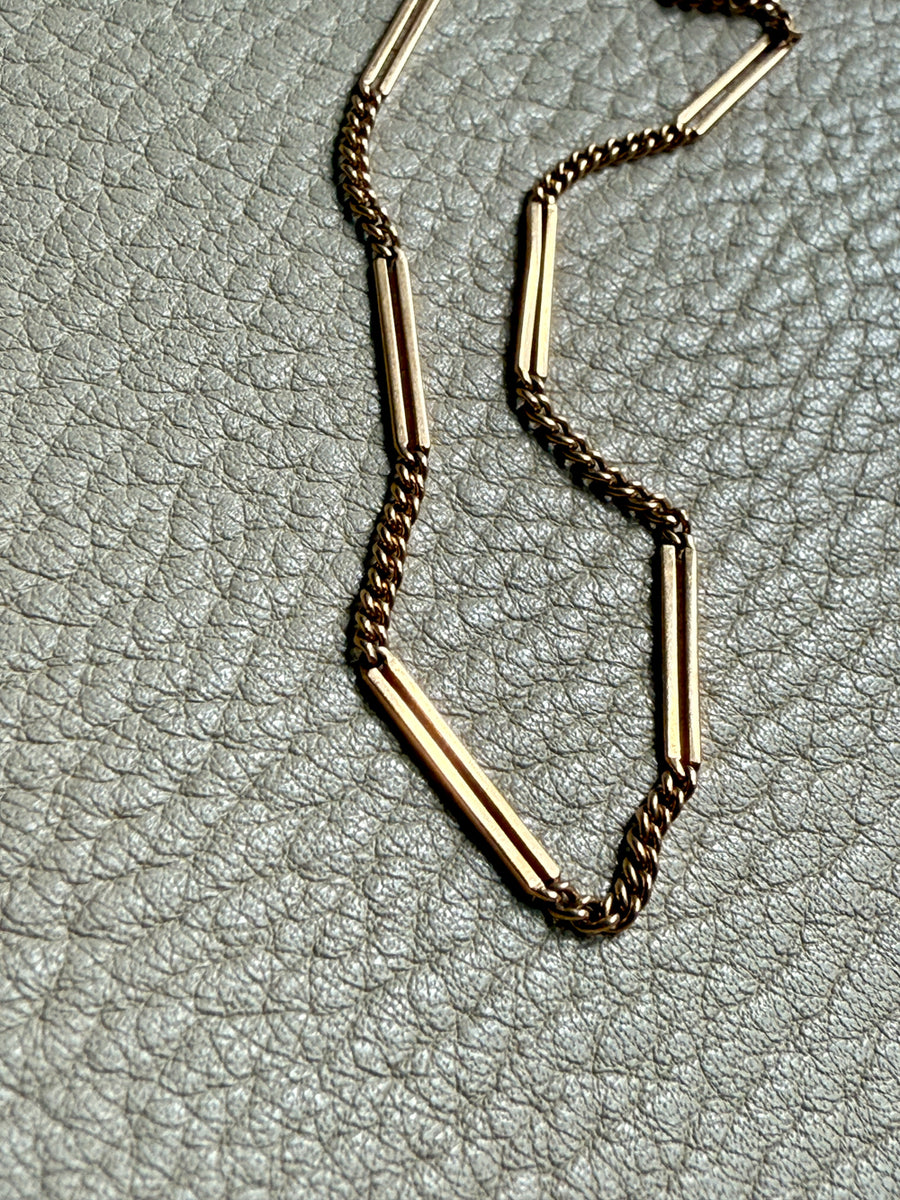 18k Gold Vintage Bar Link Variation Necklace - 21.75 inch length