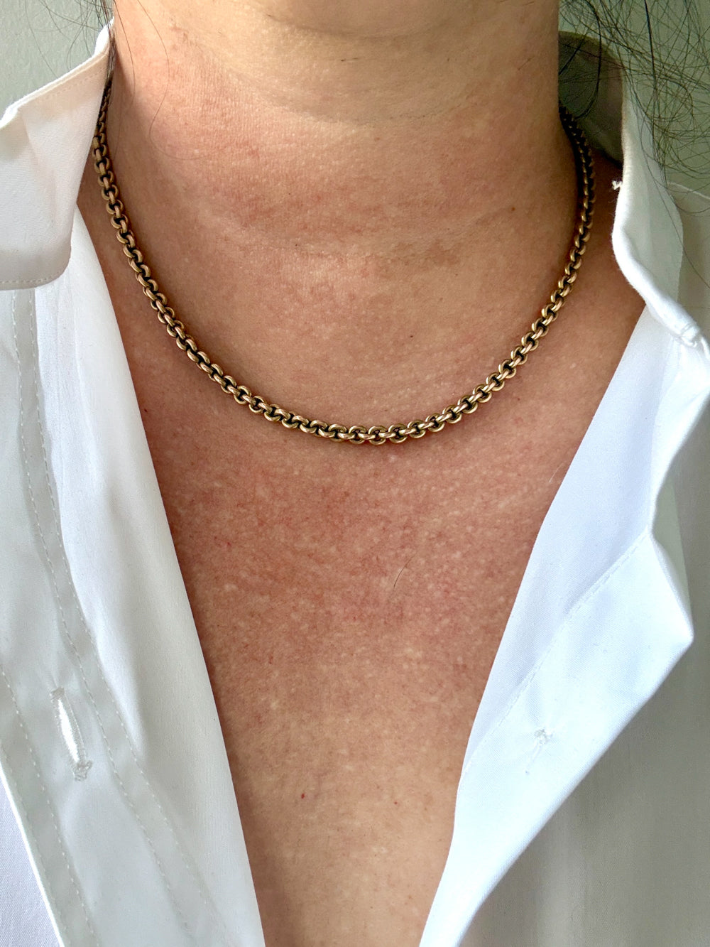 Antique 9k Gold Cable Link Necklace with Barrel Clasp - 17.5 inch length