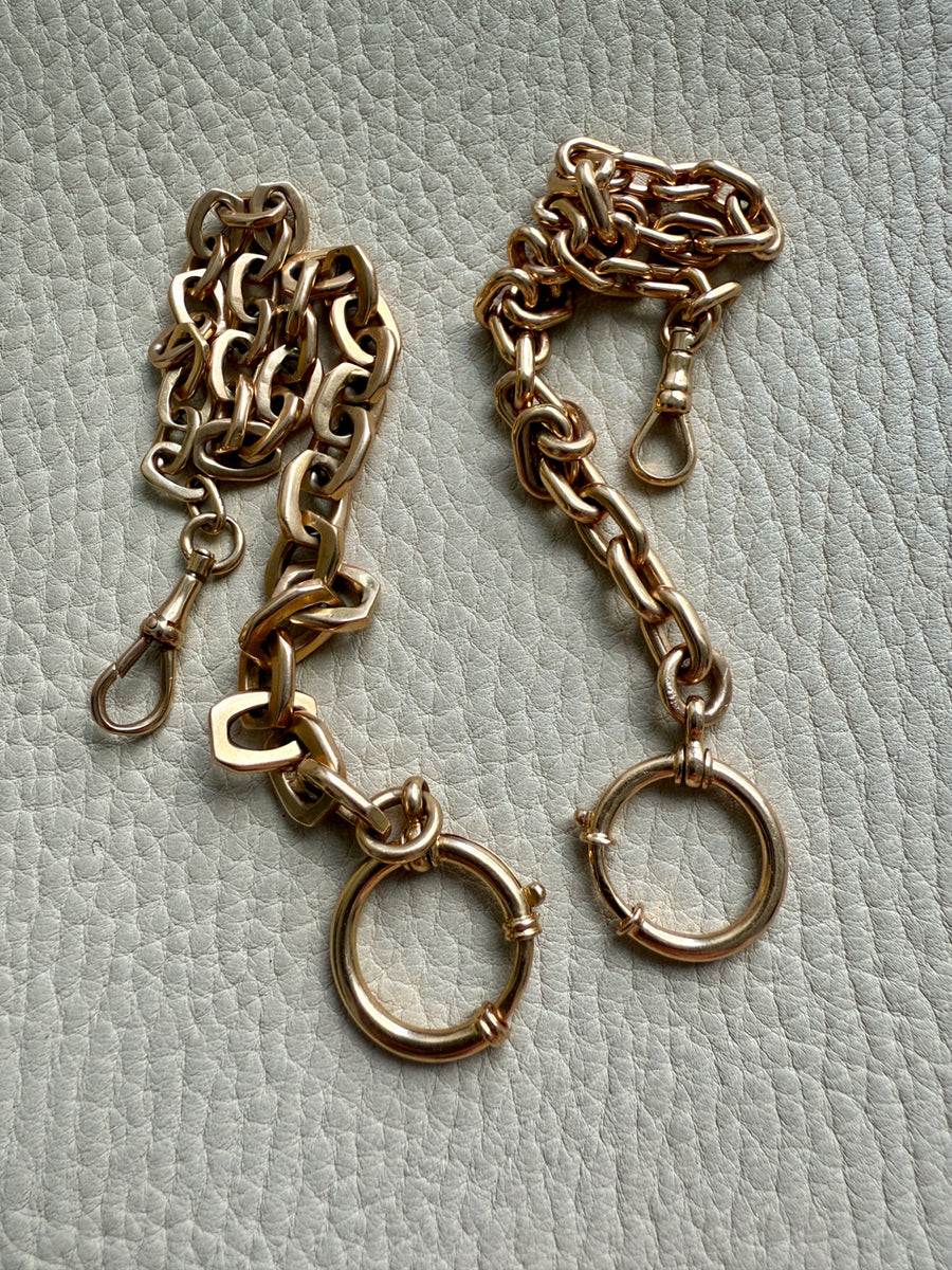 18k Gold Antique Rounded Biker Link Watch Chain Necklace Extender or Bracelet with Large Bolt Clasp - 9.2 inch length