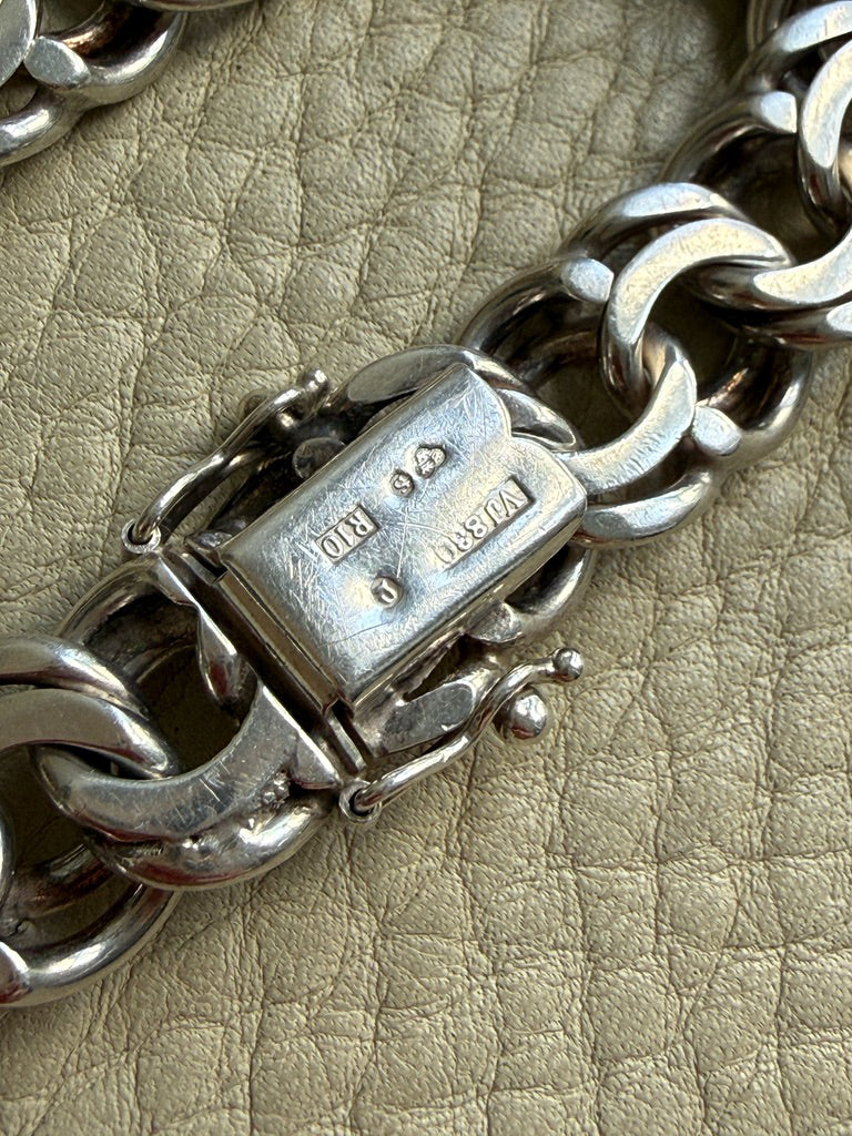 Heavy Swedish Double Link Curb Silver Bracelet by Victor Janson – 7.5 inch length