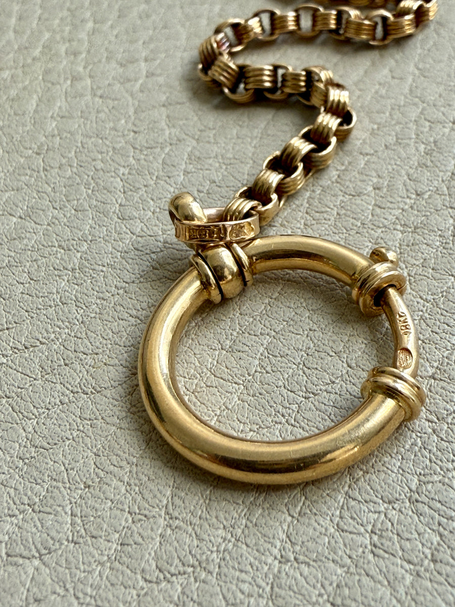 1891 Antique 18k Gold Watch Chain Necklace with Large Bolt Clasp - 18 inch length