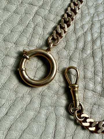 Antique 18k Gold Curb Link Watch Chain Necklace Extender with Large Bolt Clasp - 11 inch length