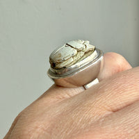 1972 Egyptian Revival Scarab Beetle Ring in Sterling Silver – Size 5.25
