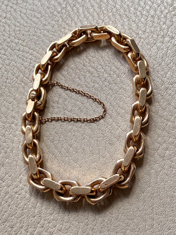 CHONK! 1911 Swedish Antique 18k gold Biker Link Bracelet 8mm width - 7.1 inch interior circumference