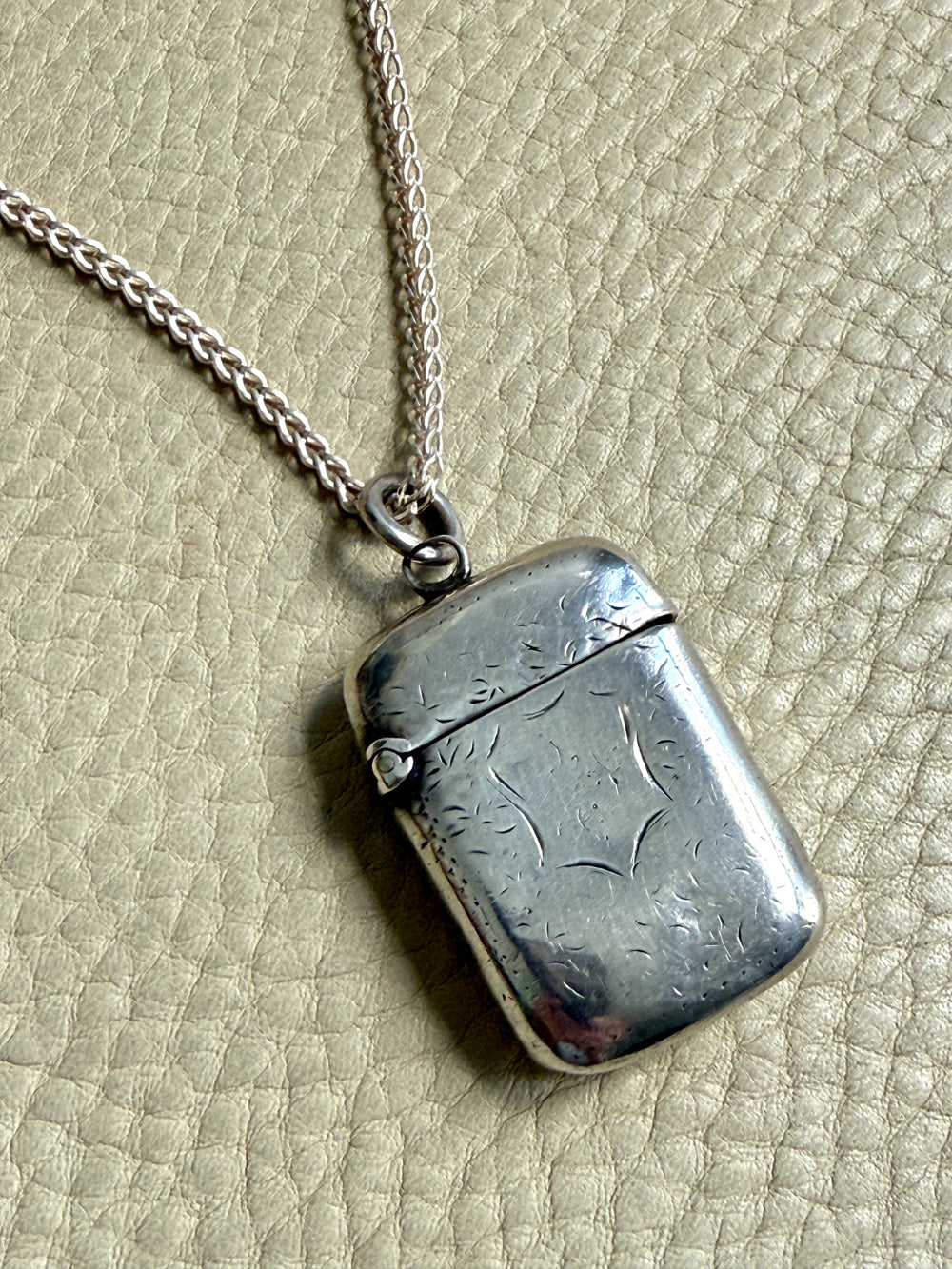 European Antique Silver Pendant - Match / Vesta Case - 3.5 inch length