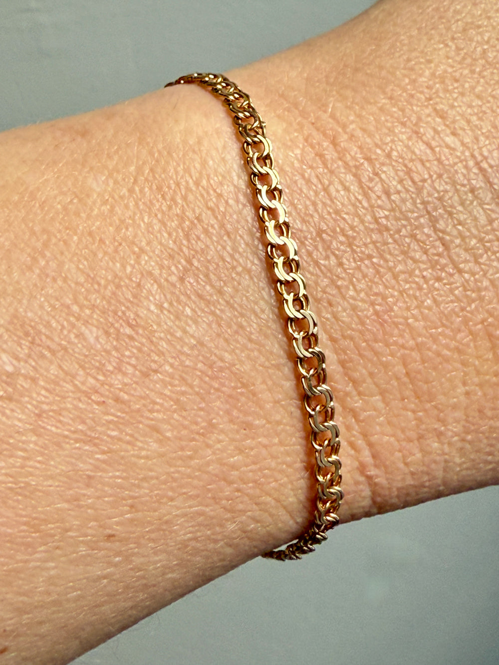 Vintage Lacey Double Link Solid 18k Gold Bracelet - 6.8 inch length