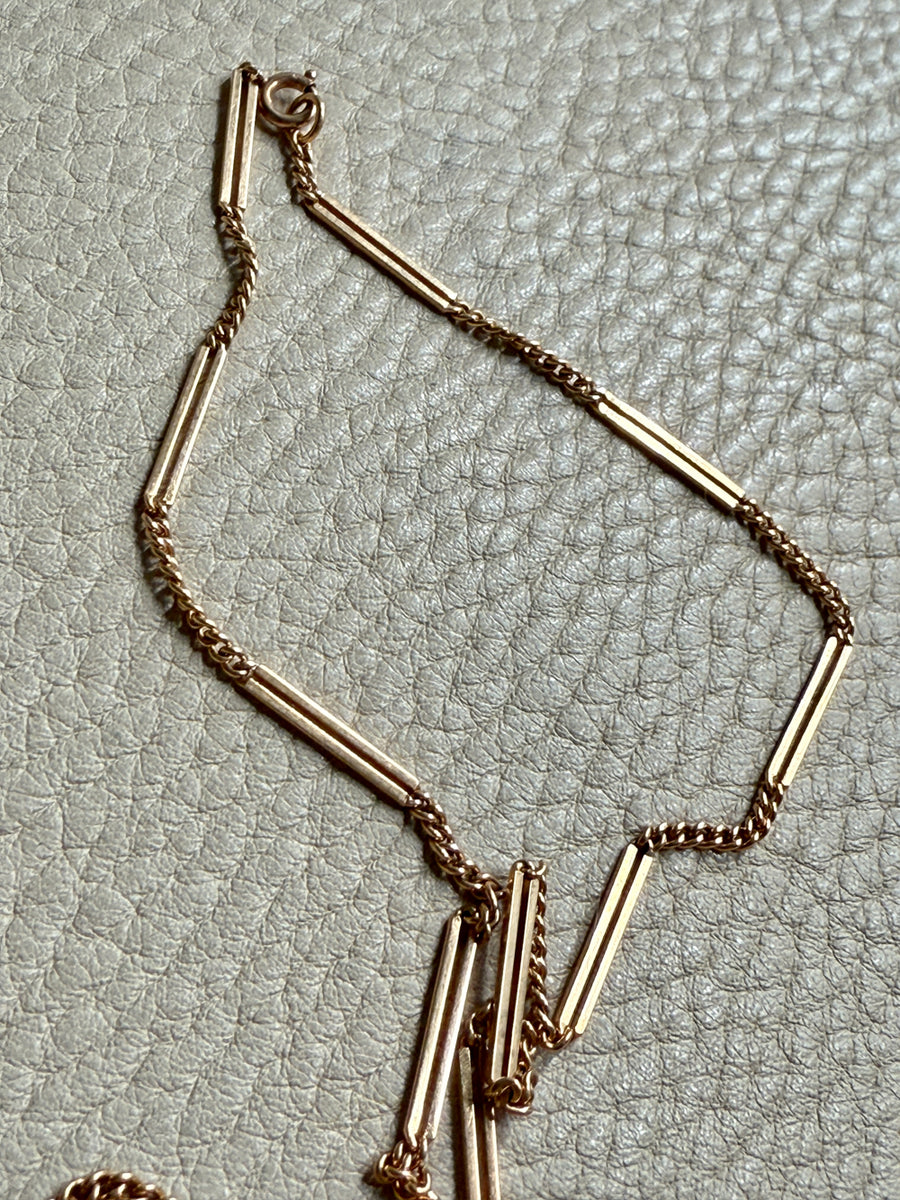 18k Gold Vintage Bar Link Variation Necklace - 21.75 inch length