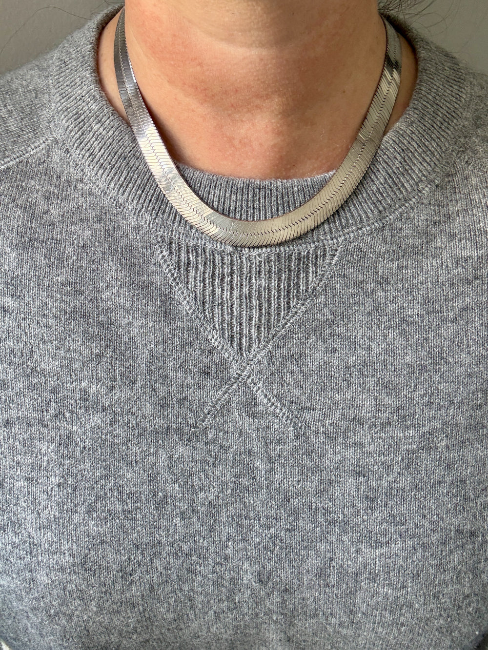 Italian Sterling Silver Herringbone Chain Necklace – 18.5 Inch Length