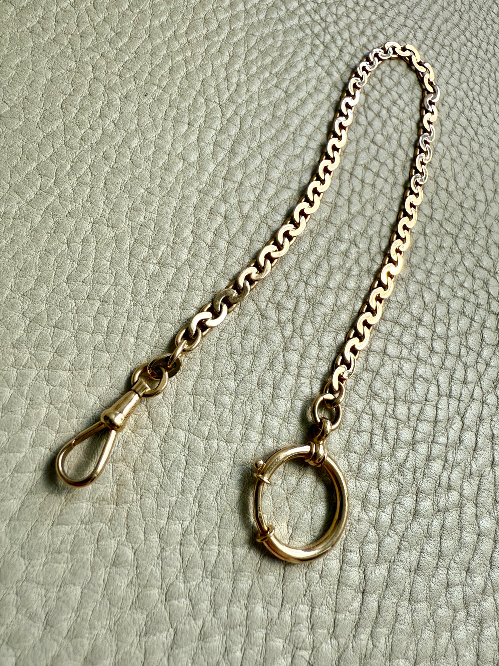 Dated 1930 18k Gold Virola Link Watch Chain Necklace Extender with Large Bolt Clasp - 10.25 inch length