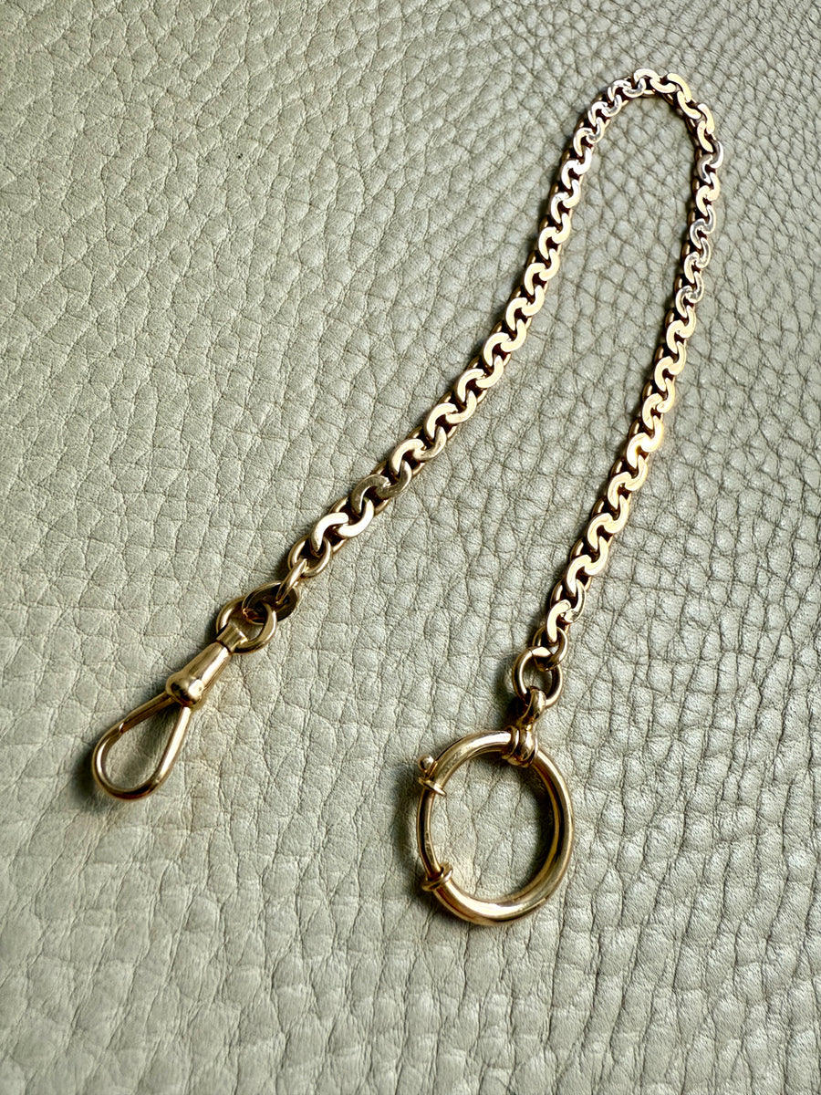 Dated 1930 18k Gold Virola Link Watch Chain Necklace Extender with Large Bolt Clasp - 10.25 inch length