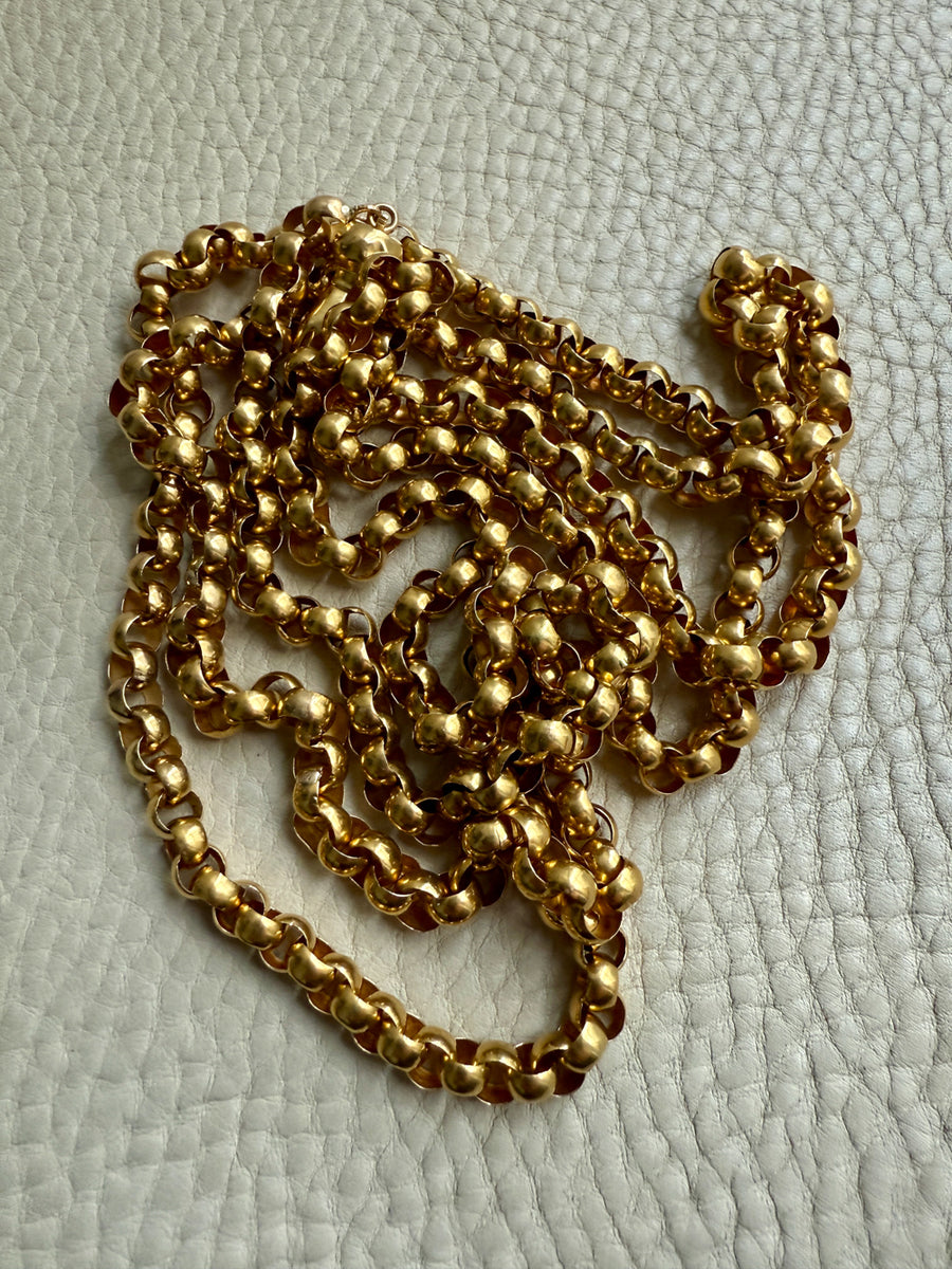 1834 Antique Long Length Rolo Link Necklace 22k Gold - 54.3 inch length