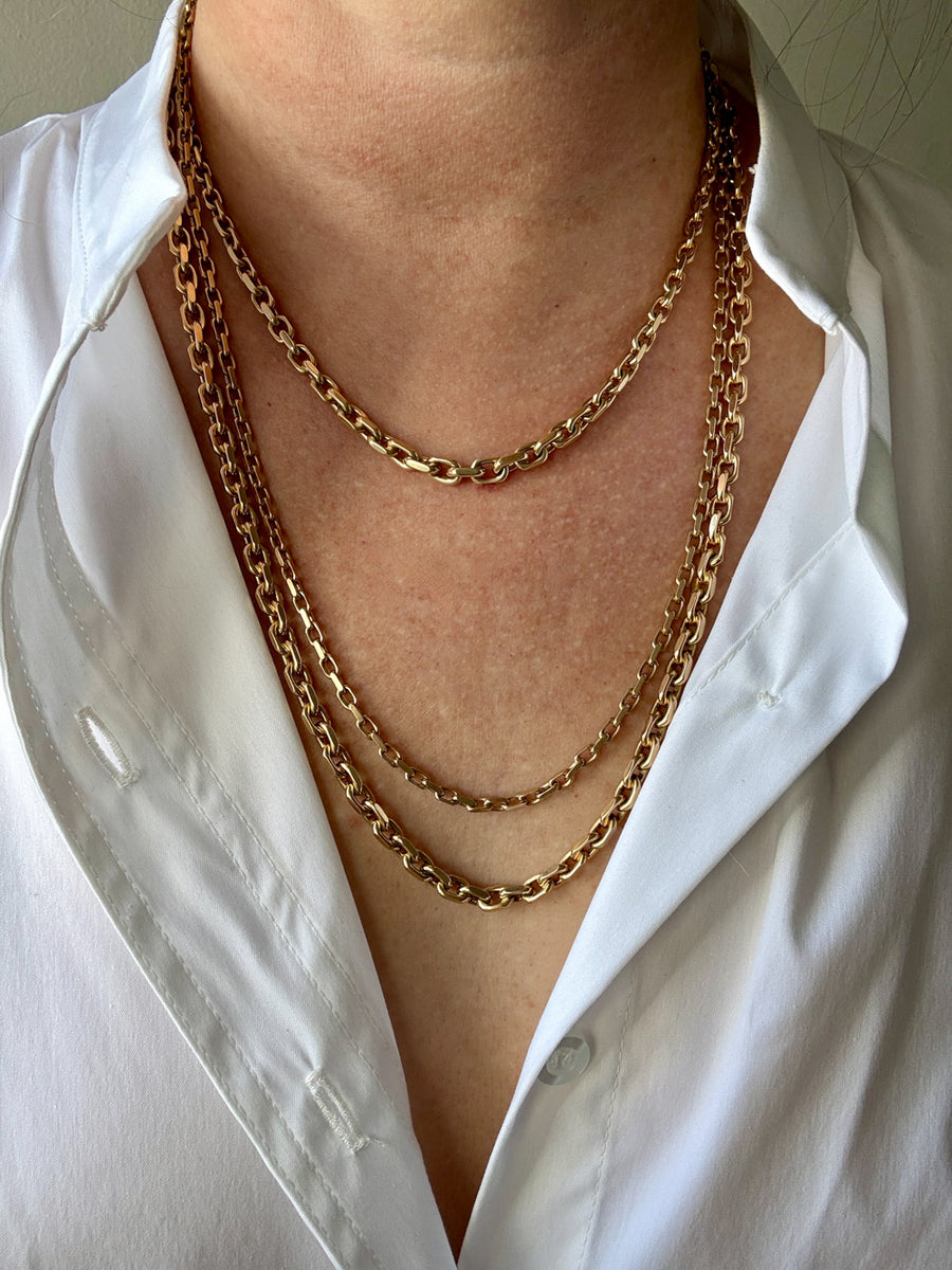 Longer Length 14k Gold Biker Link Necklace 3mm width - 22.2 inch length