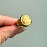 Unique! 18k Gold Vintage Signed Hammer Finish Signet Ring - Size 6.75-7