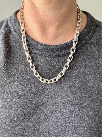 CHUNKY Vintage Sterling Silver Biker Chain Necklace - 21.3 inch length