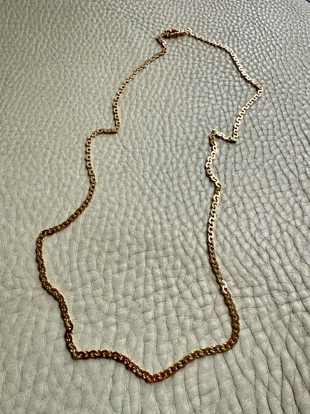 Long 18k Gold Vintage Virola Link Necklace - 21.8 inch length