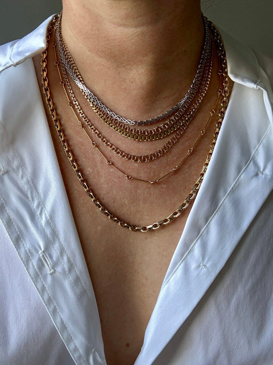 Vintage Italian 18k White Gold V-Link Necklace - 17 inch length