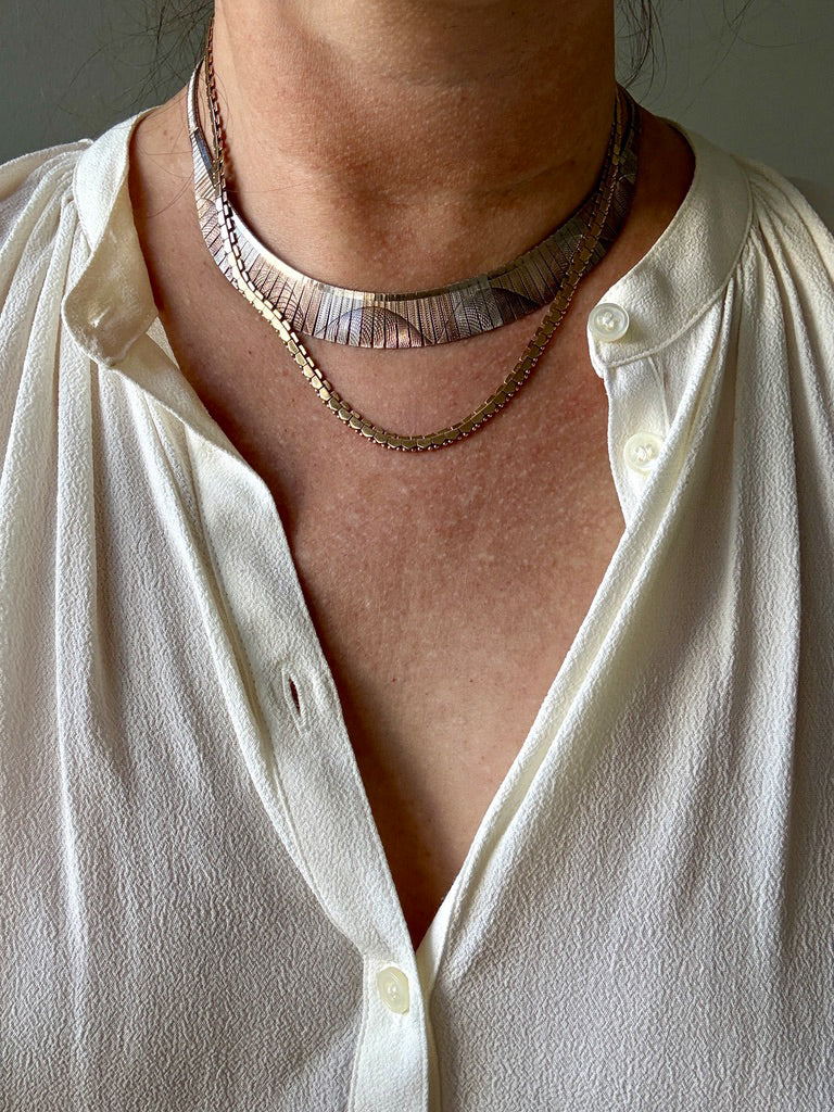 Italian 1950s/60s era Sterling Silver Cleopatra Collar Necklace - 16.2 inch length
