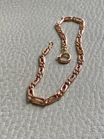 Portuguese Vintage 19.2 Karat Rose Gold Unique Oblong Curb Link Bracelet - 8 inch length