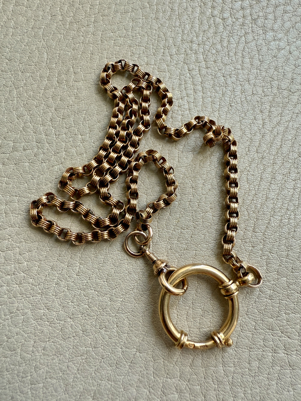 1891 Antique 18k Gold Watch Chain Necklace with Large Bolt Clasp - 18 inch length