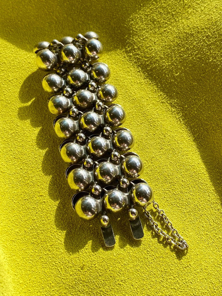 1984 Finnish Triple Row Wide Bubble Link Bracelet in Sterling Silver by Kalevala Koru - 7 inch length