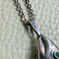 Midcentury era Silver Articulated Fish Pendant Necklace - 27.8 inch length