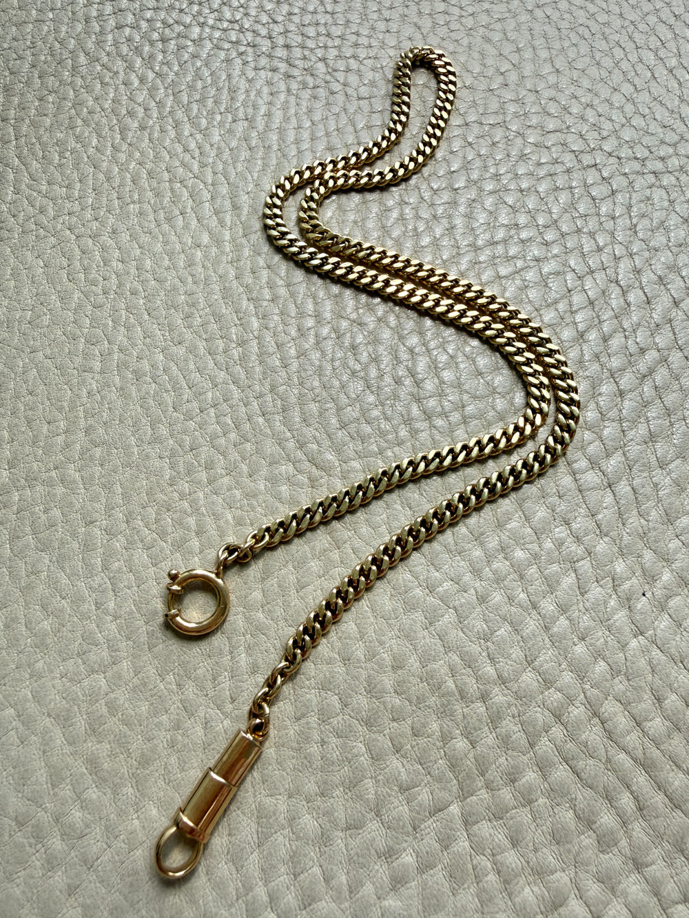 18k Gold Vintage Curb Link Watch Chain Necklace with Sheathed Fastener- 17.1 inch length