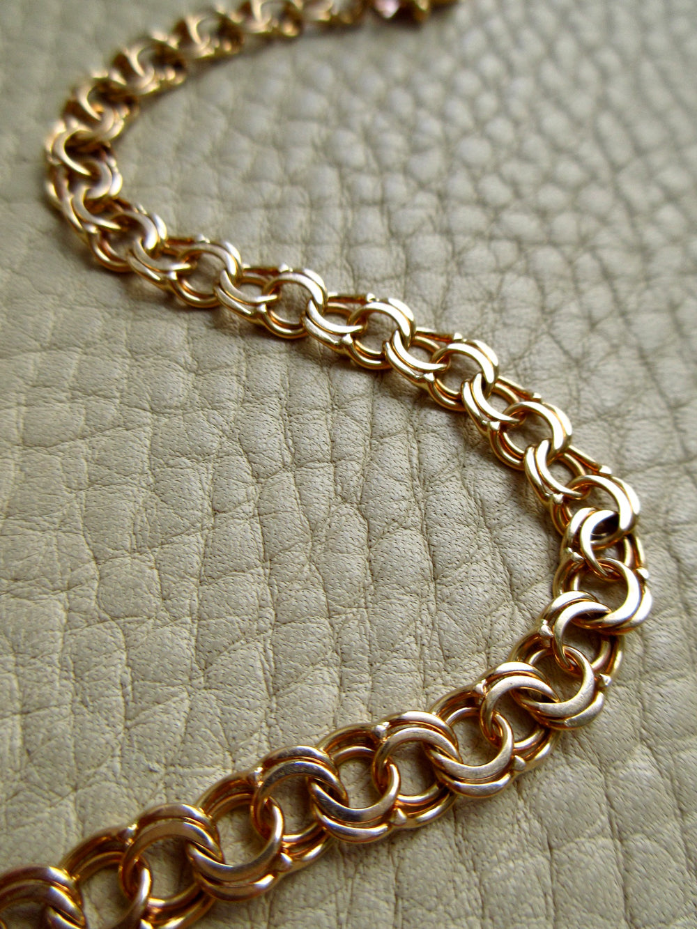 1966 Vintage Double Link Solid 18k Gold Bracelet - 7.2 inch length