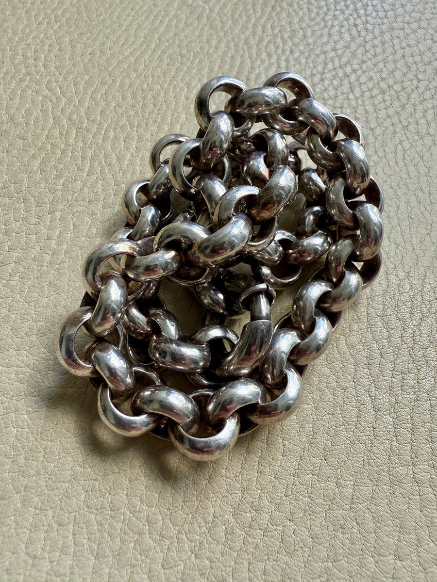MEGA ROLO!! Heavy 228 gram Silver Rolo Link Necklace with Large Bolt Clasp - 17.5 inch length