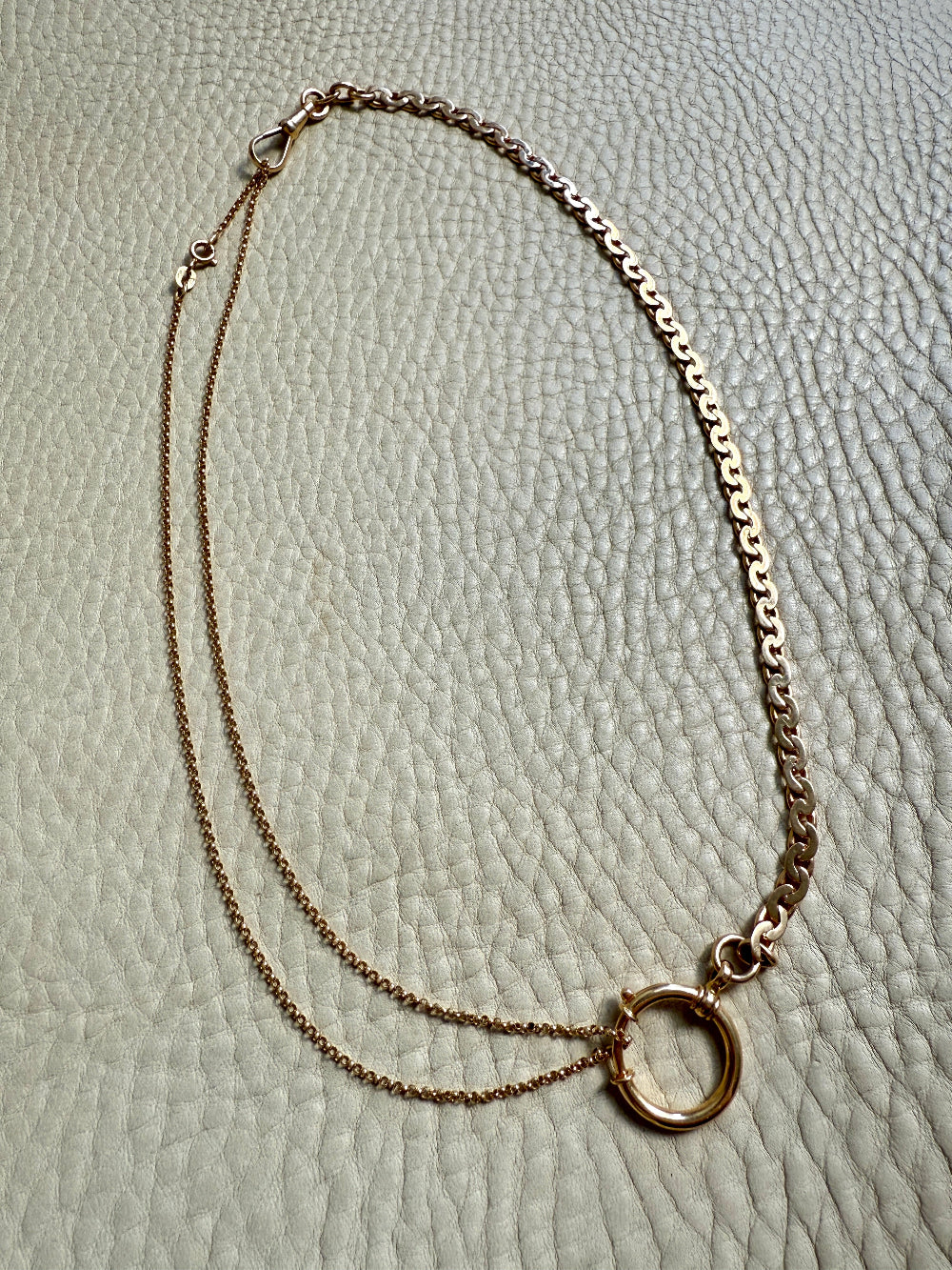 Dated 1930 18k Gold Virola Link Watch Chain Necklace Extender with Large Bolt Clasp - 10.25 inch length