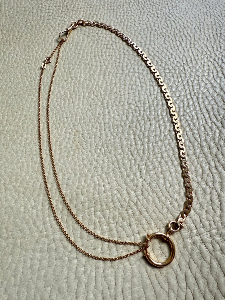 Dated 1930 18k Gold Virola Link Watch Chain Necklace Extender with Large Bolt Clasp - 10.25 inch length