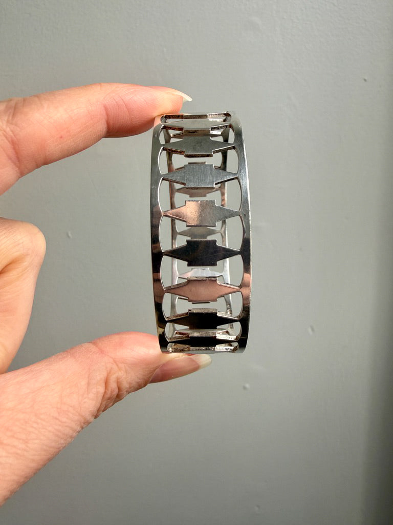 1969 Signed Silver bangle with pillar cutouts - 7.7 interior circumference