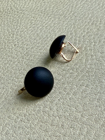 Excellent! 18k Gold set with Black Jet Vintage early 20th Century era Dome Earrings