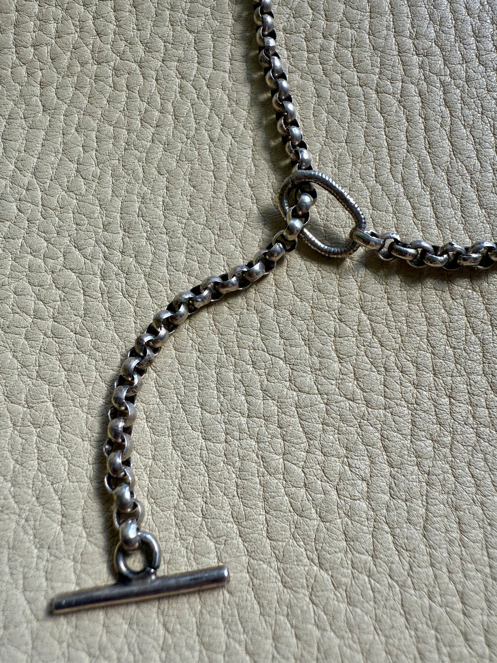 Lariat Style Antique Silver Rolo Link Necklace- 22.25 inch length