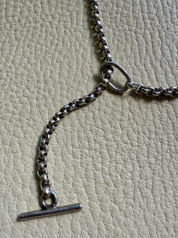 Lariat Style Antique Silver Rolo Link Necklace- 22.25 inch length