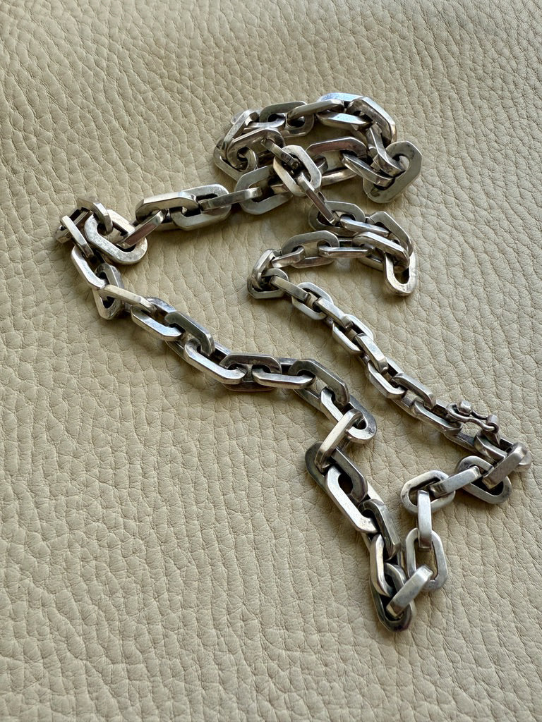 UNIQUE Chunky Sterling Silver Taxco Graduated Link Necklace - 22.9 inch length