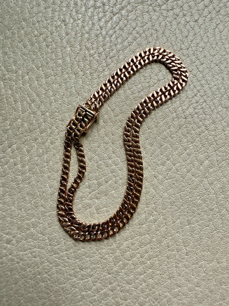 Midcentury era 18k gold Curb Link - Double strand bracelet - 7.6 inch length