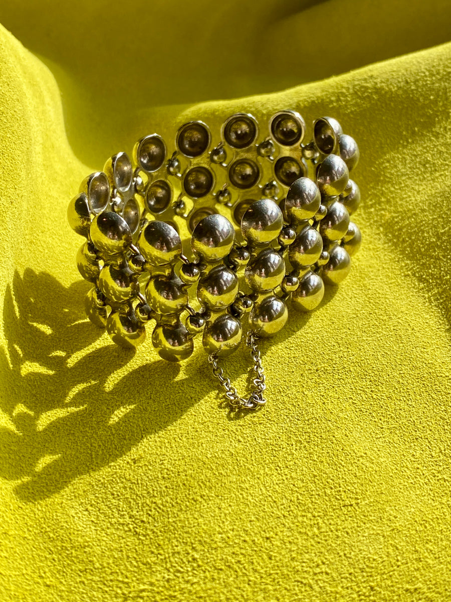 1984 Finnish Triple Row Wide Bubble Link Bracelet in Sterling Silver by Kalevala Koru - 7 inch length