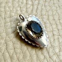 Antique Signed Swedish Silver Puffy Heart Pendant with Clear Stone
