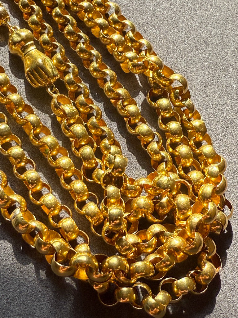 1834 Antique Long Length Rolo Link Necklace 22k Gold - 54.3 inch length