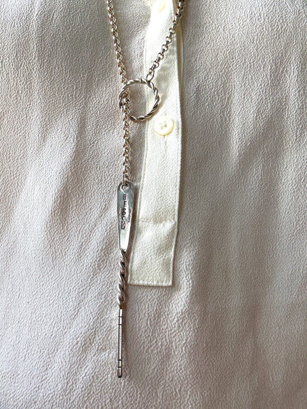 Lariat Style Vintage Rolo Link Necklace in Sterling Silver - 32.7 inch length