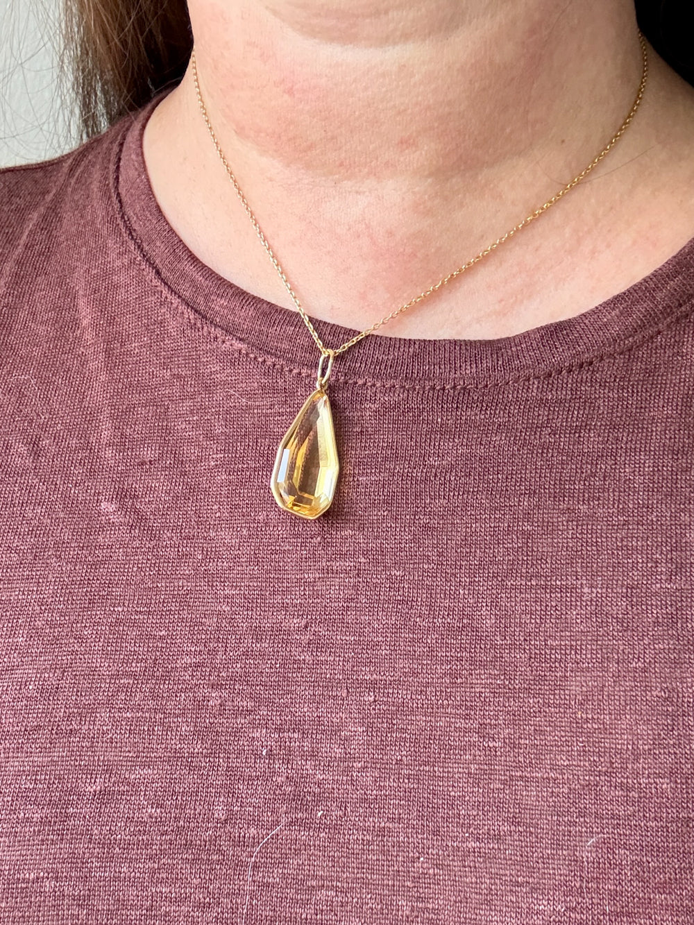 Midcentury Era 18k gold Large Droplet Faceted Citrine Pendant - 1.5 inch length