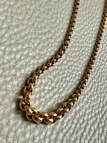 1950s era Vintage Graduated Width Rolo Link Necklace in 18k Gold - 17.75 inch length