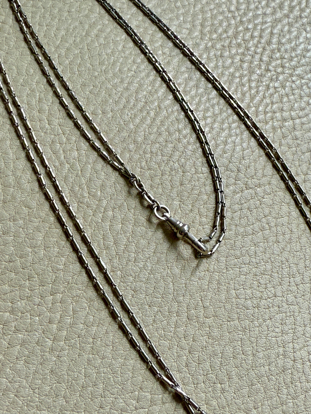 Early 1900s Antique PLATINUM Link Longuard Chain Necklace with Dog Clip - 31-62 inch length