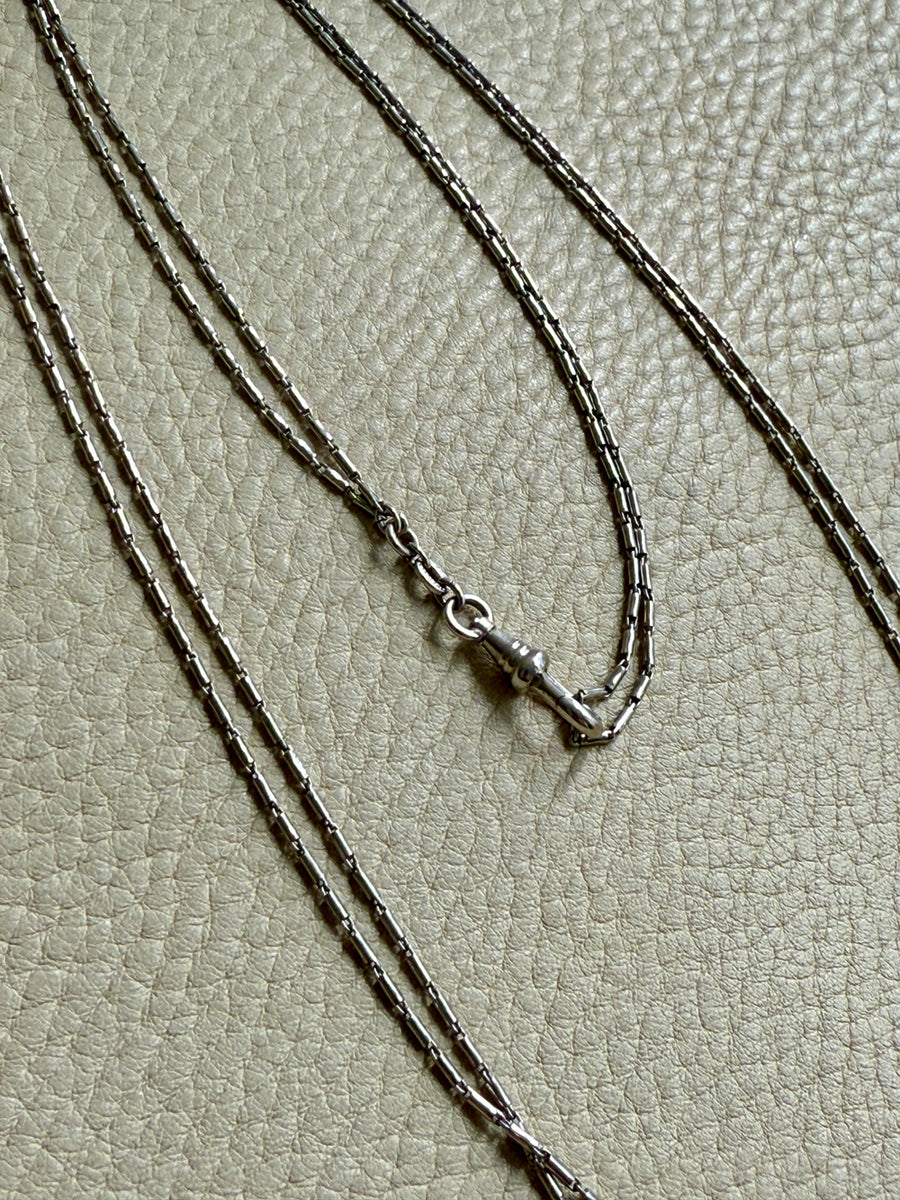 Early 1900s Antique PLATINUM Link Longuard Chain Necklace with Dog Clip - 31-62 inch length