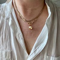 18k Gold Bar-Link Watch Chain Necklace with Dog Clip - 17 inch length