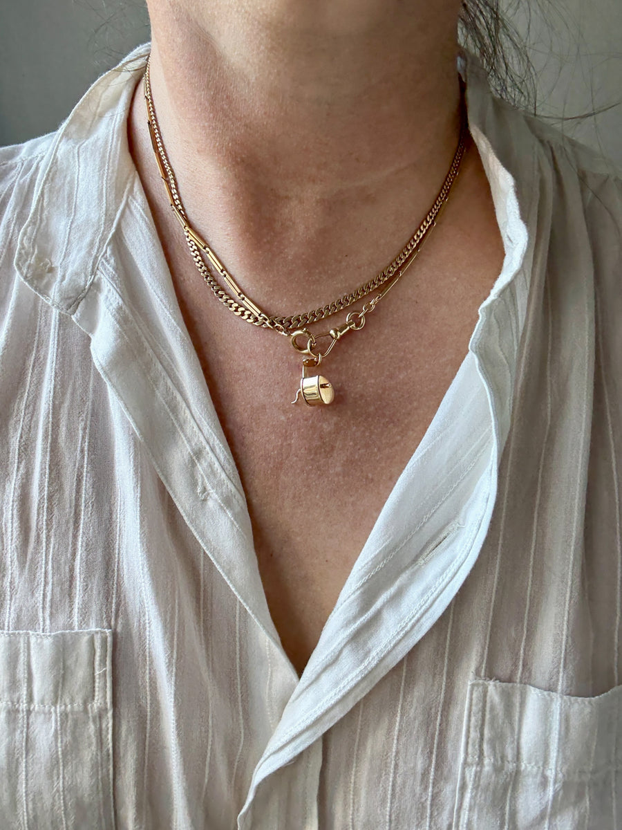 18k Gold Bar-Link Watch Chain Necklace with Dog Clip - 17 inch length