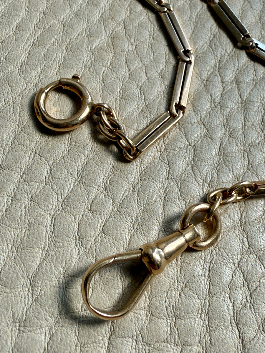 18k Gold Bar-Link Watch Chain Necklace with Dog Clip - 17 inch length