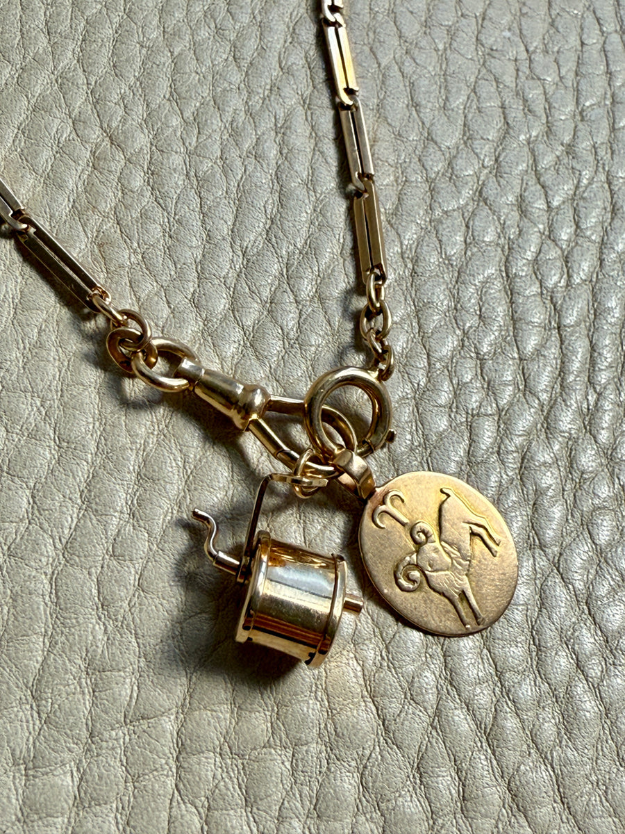 18k Gold Bar-Link Watch Chain Necklace with Dog Clip - 17 inch length